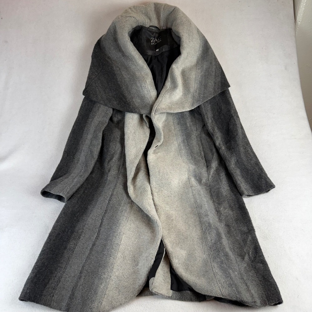 ZAC Zac Posen Womens Grey Ombre Wool Blend Shawl Collar Wrap Coat Size 6